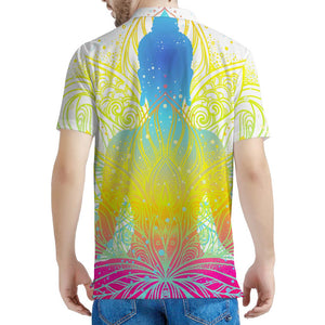 Colorful Buddha Lotus Print Men's Polo Shirt