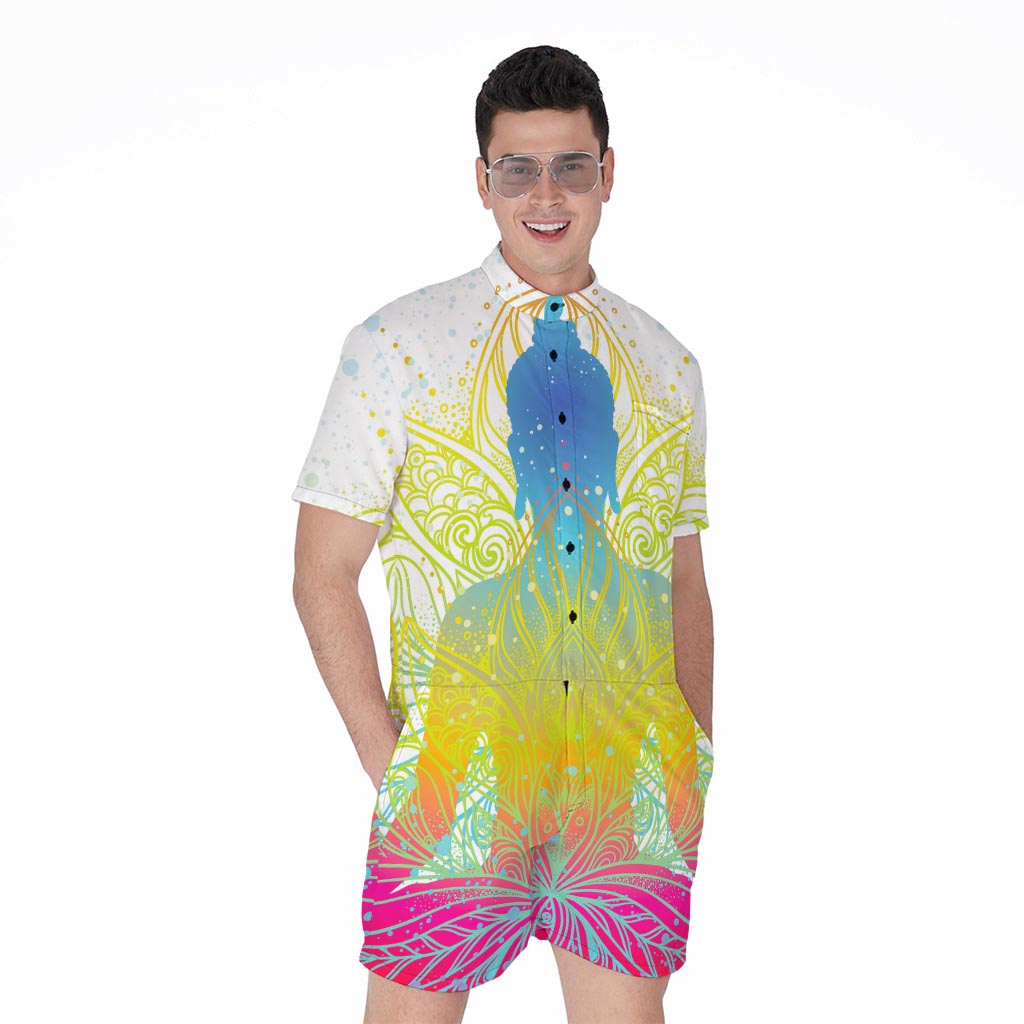 Colorful Buddha Lotus Print Men's Rompers