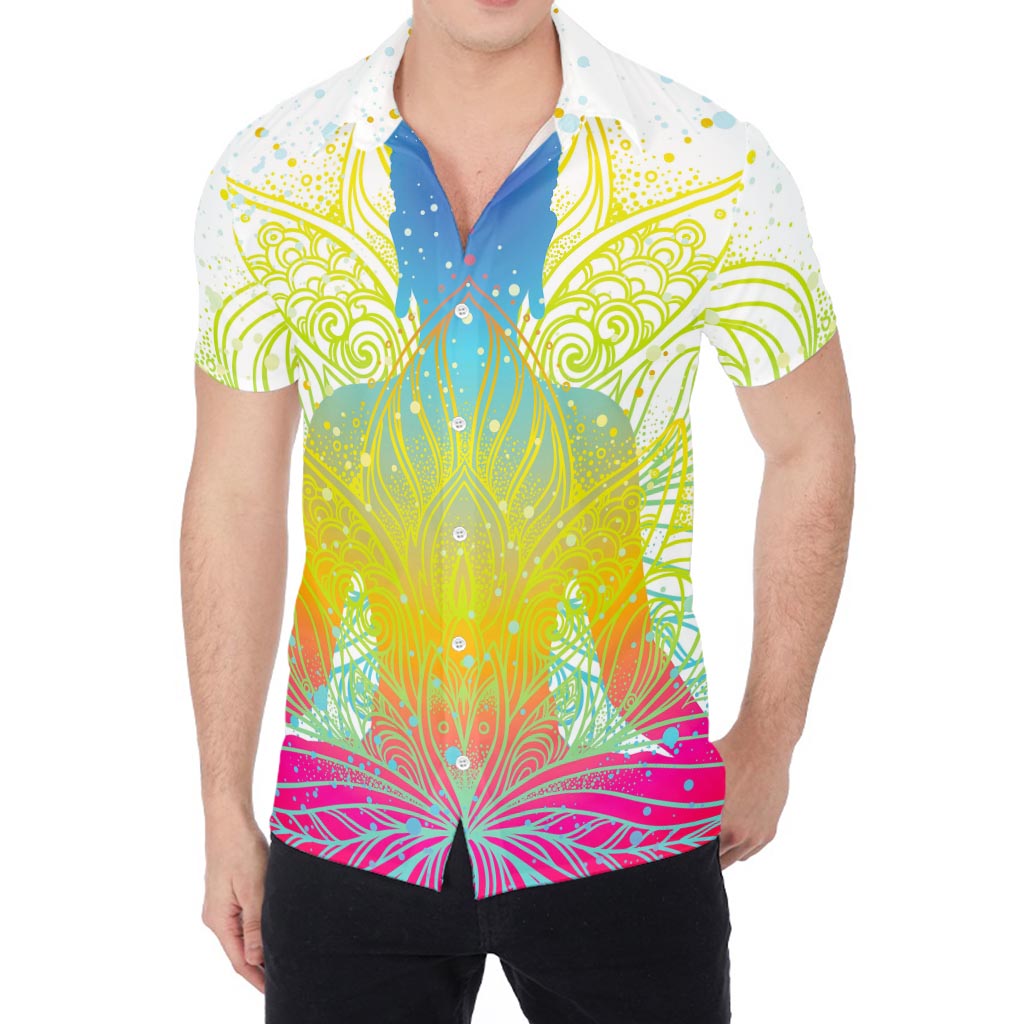 Colorful Buddha Lotus Print Men's Shirt