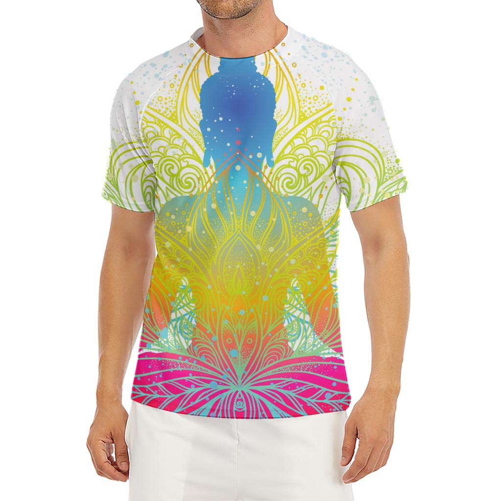 Colorful Buddha Lotus Print Men's Short Sleeve Rash Guard