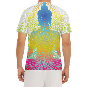 Colorful Buddha Lotus Print Men's Short Sleeve Rash Guard