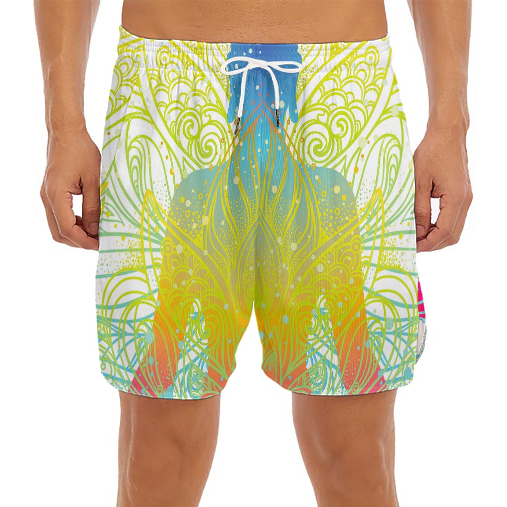 Colorful Buddha Lotus Print Men's Split Running Shorts