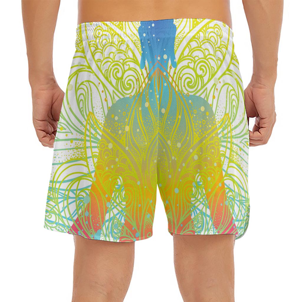 Colorful Buddha Lotus Print Men's Split Running Shorts