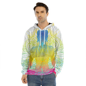 Colorful Buddha Lotus Print Men's Velvet Pullover Hoodie