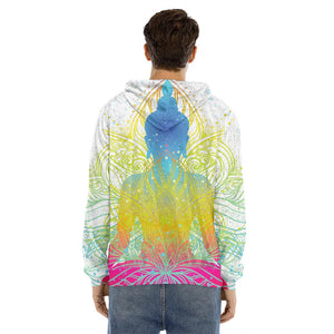 Colorful Buddha Lotus Print Men's Velvet Pullover Hoodie