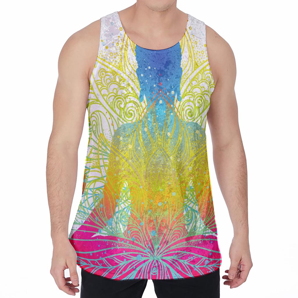 Colorful Buddha Lotus Print Men's Velvet Tank Top