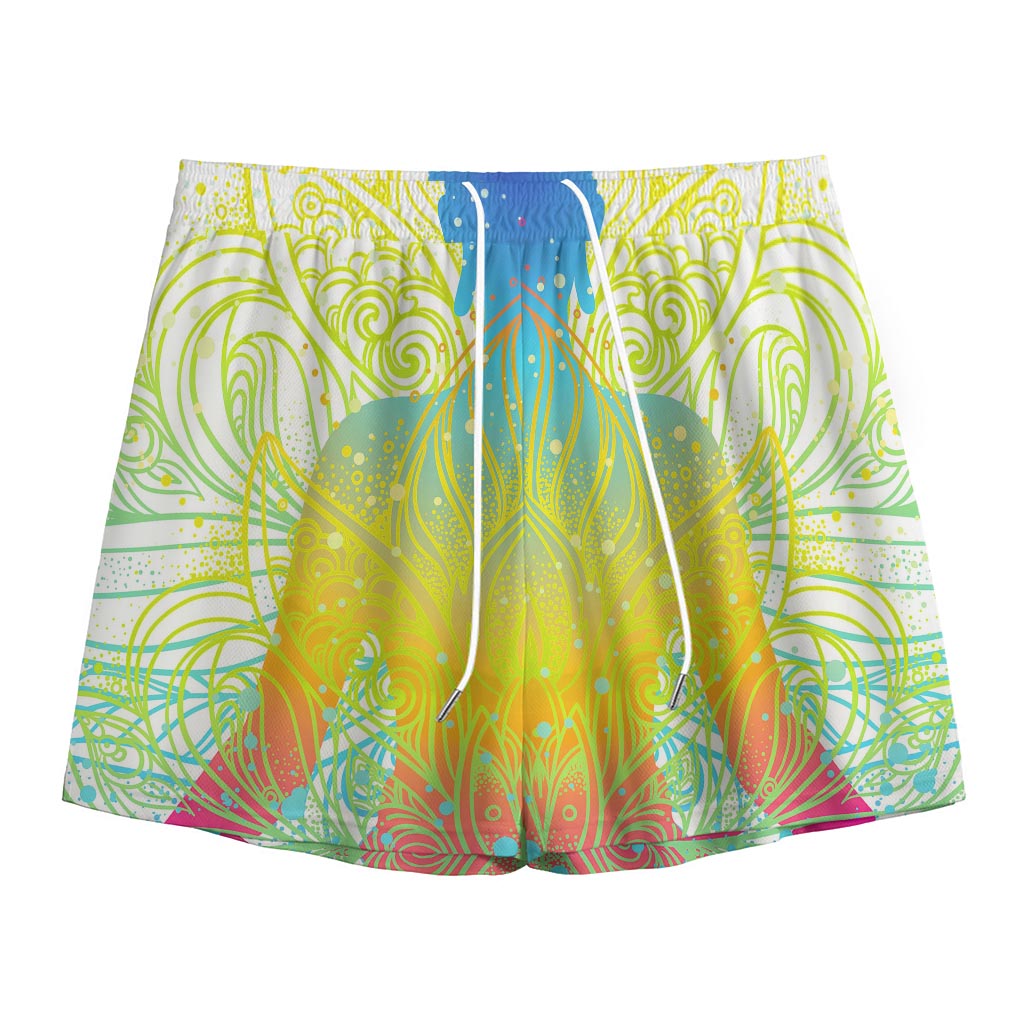 Colorful Buddha Lotus Print Mesh Shorts