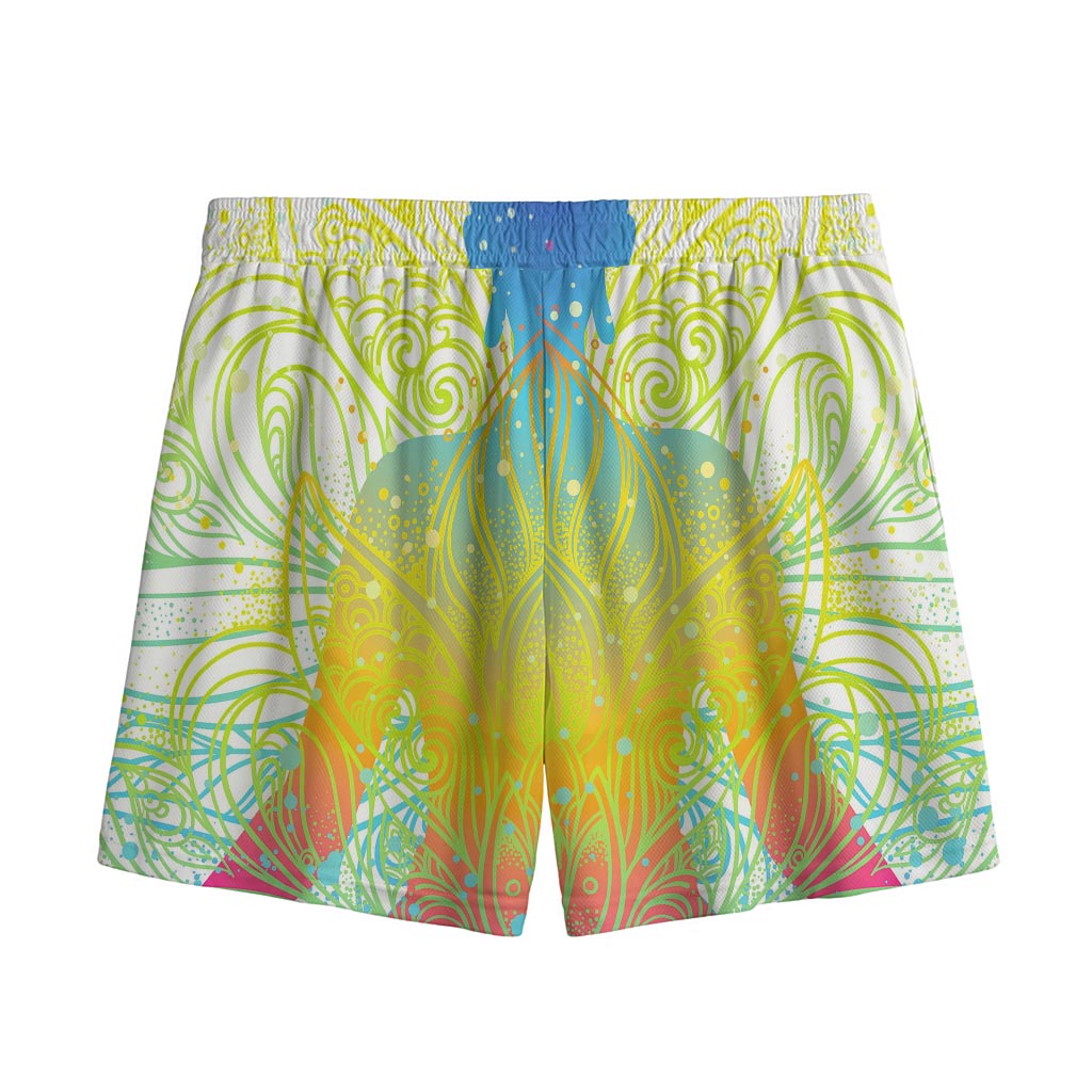 Colorful Buddha Lotus Print Mesh Shorts