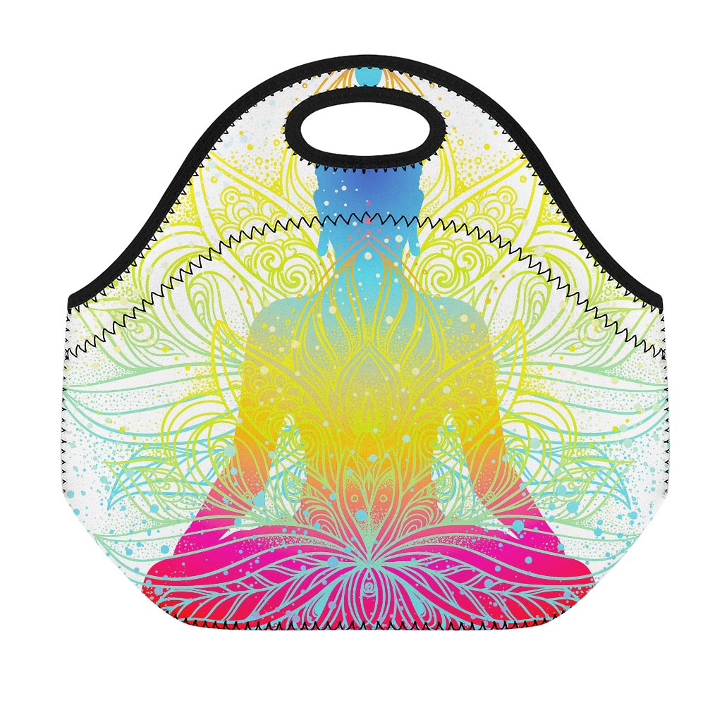 Colorful Buddha Lotus Print Neoprene Lunch Bag