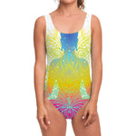 Colorful Buddha Lotus Print One Piece Swimsuit