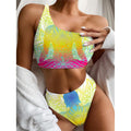 Colorful Buddha Lotus Print One Shoulder Bikini Set