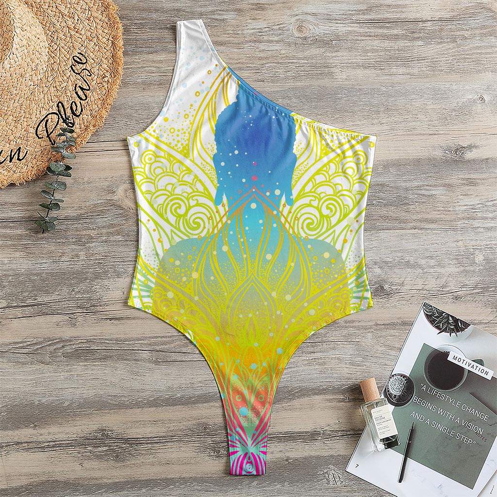 Colorful Buddha Lotus Print One Shoulder Bodysuit