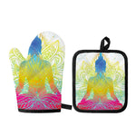 Colorful Buddha Lotus Print Oven Mitt And Pot Holder Set