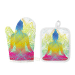Colorful Buddha Lotus Print Oven Mitt And Pot Holder Set