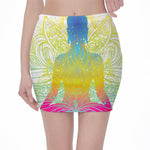 Colorful Buddha Lotus Print Pencil Mini Skirt