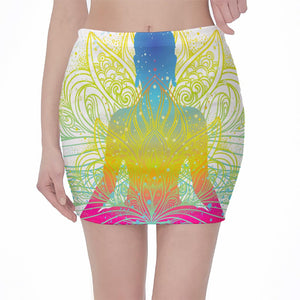 Colorful Buddha Lotus Print Pencil Mini Skirt