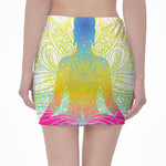 Colorful Buddha Lotus Print Pencil Mini Skirt