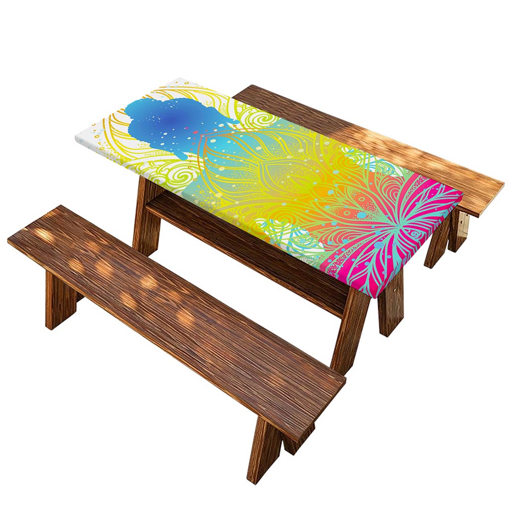 Colorful Buddha Lotus Print Picnic Table Cover