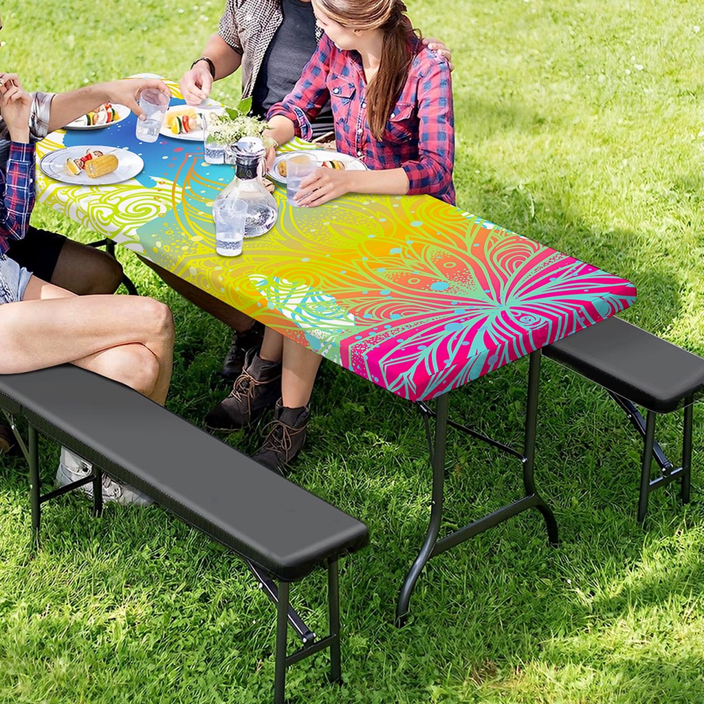 Colorful Buddha Lotus Print Picnic Table Cover