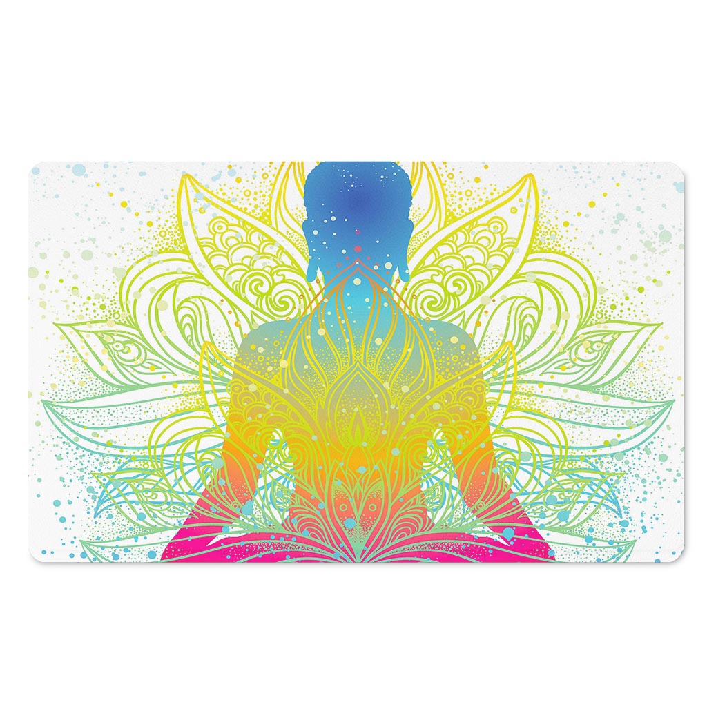 Colorful Buddha Lotus Print Polyester Doormat