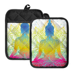 Colorful Buddha Lotus Print Pot Holders With Pocket