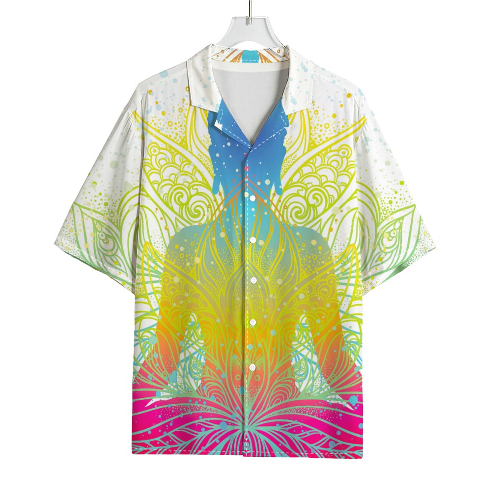 Colorful Buddha Lotus Print Rayon Hawaiian Shirt