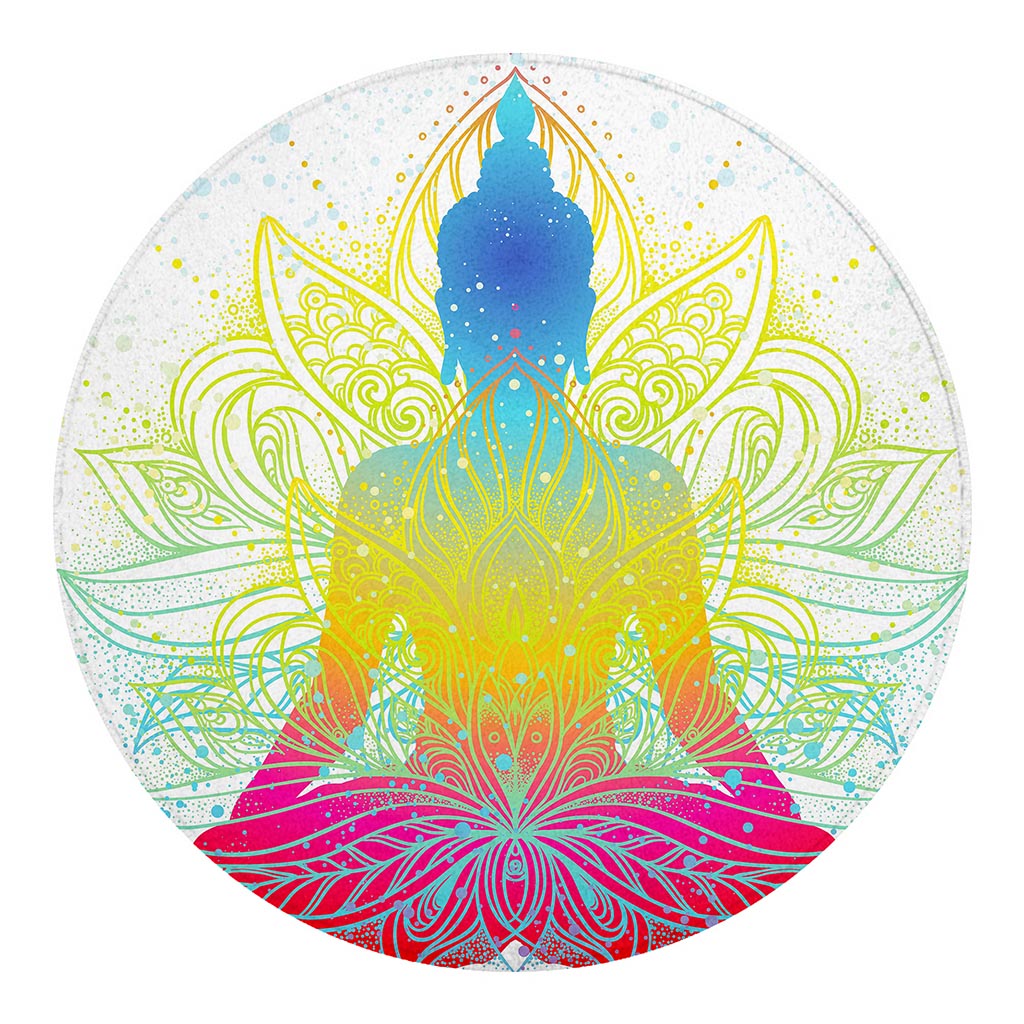 Colorful Buddha Lotus Print Round Blanket