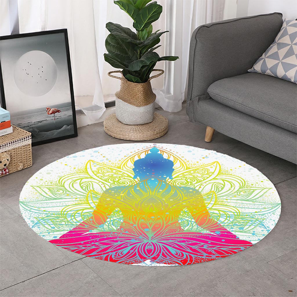 Colorful Buddha Lotus Print Round Rug