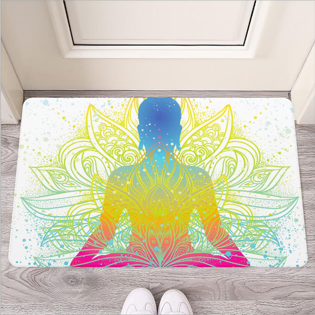 Colorful Buddha Lotus Print Rubber Doormat