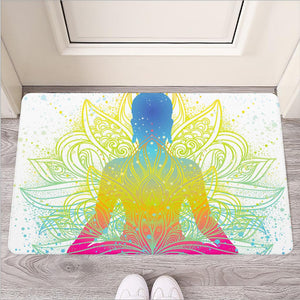 Colorful Buddha Lotus Print Rubber Doormat