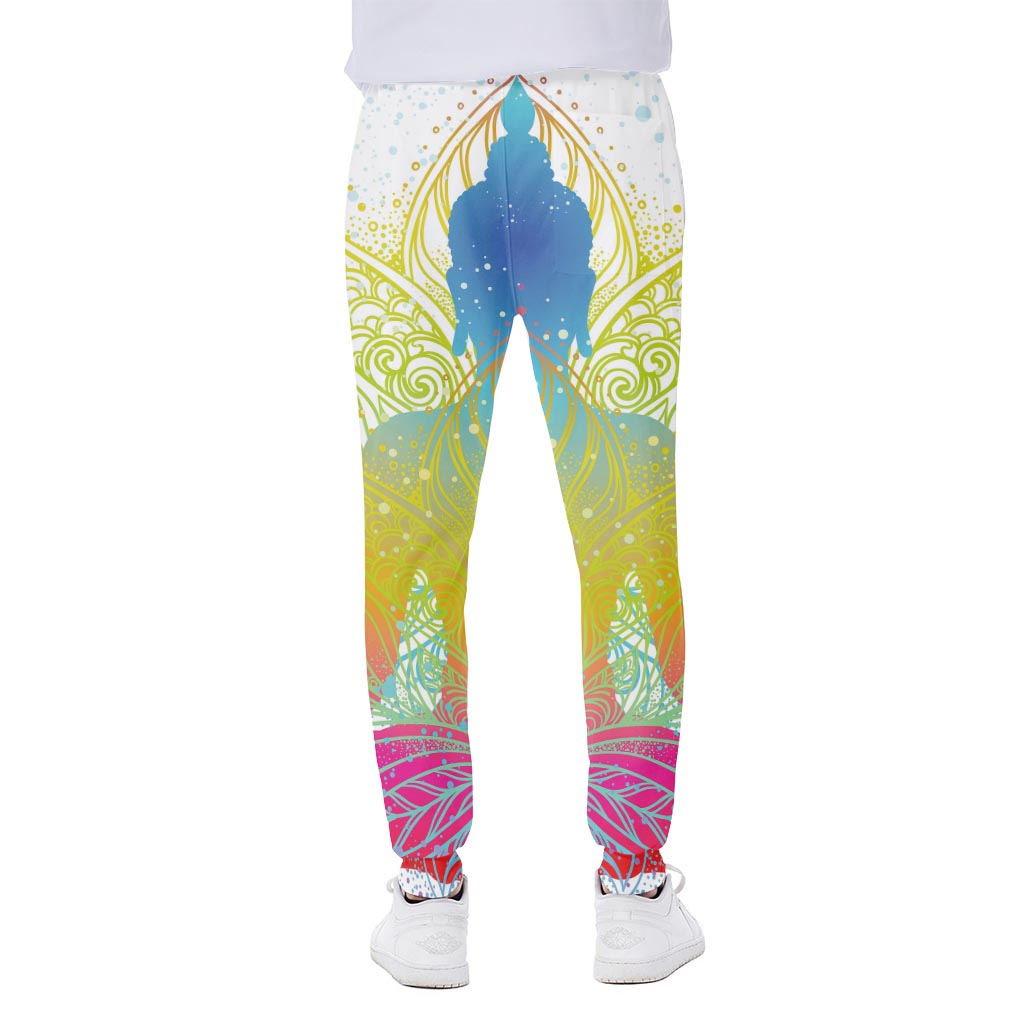 Colorful Buddha Lotus Print Scuba Joggers