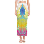 Colorful Buddha Lotus Print Side Slit Maxi Skirt