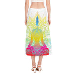 Colorful Buddha Lotus Print Side Slit Midi Skirt