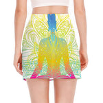 Colorful Buddha Lotus Print Side Slit Mini Skirt