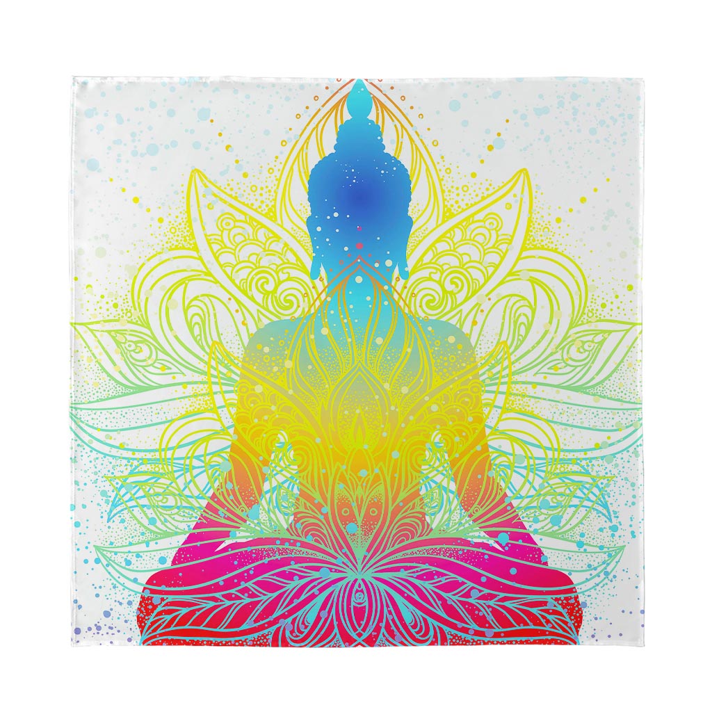 Colorful Buddha Lotus Print Silk Bandana