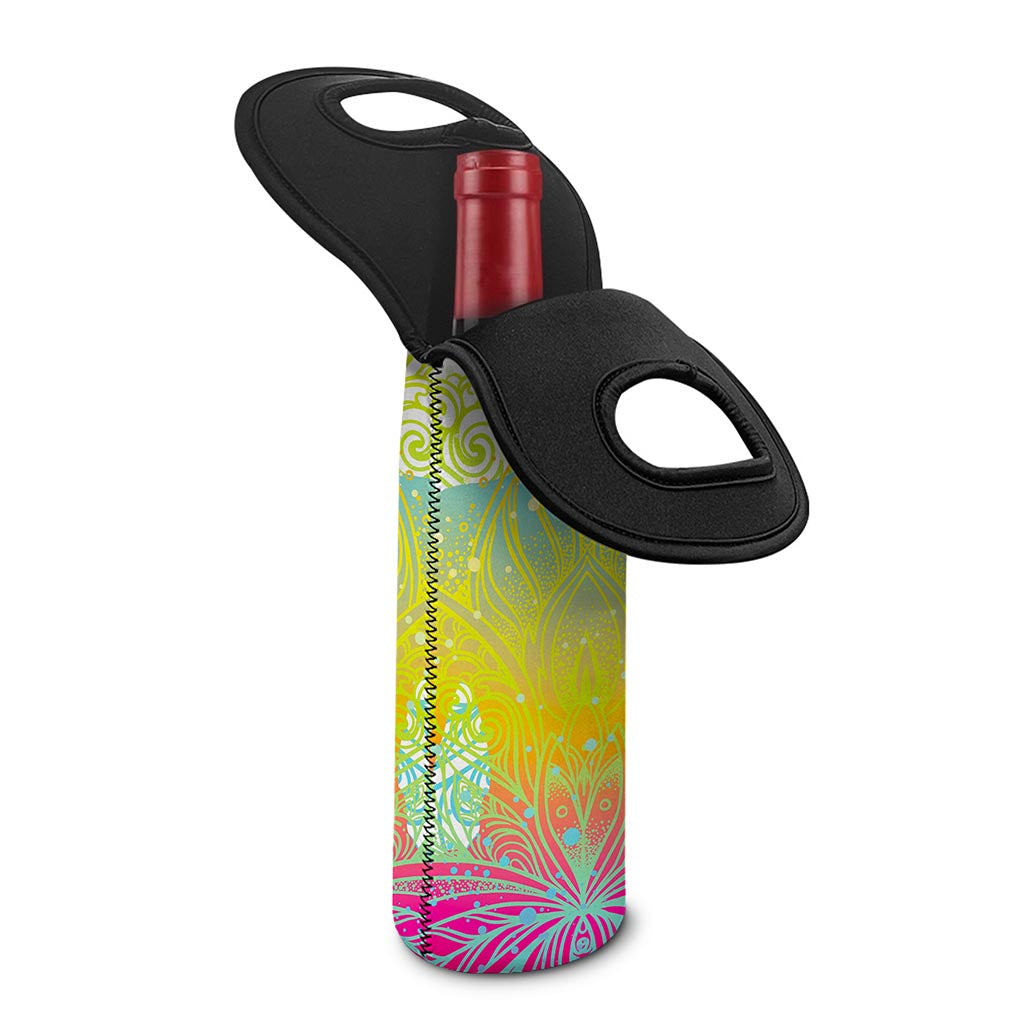 Colorful Buddha Lotus Print Single Neoprene Wine Tote