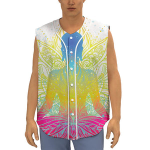 Colorful Buddha Lotus Print Sleeveless Baseball Jersey