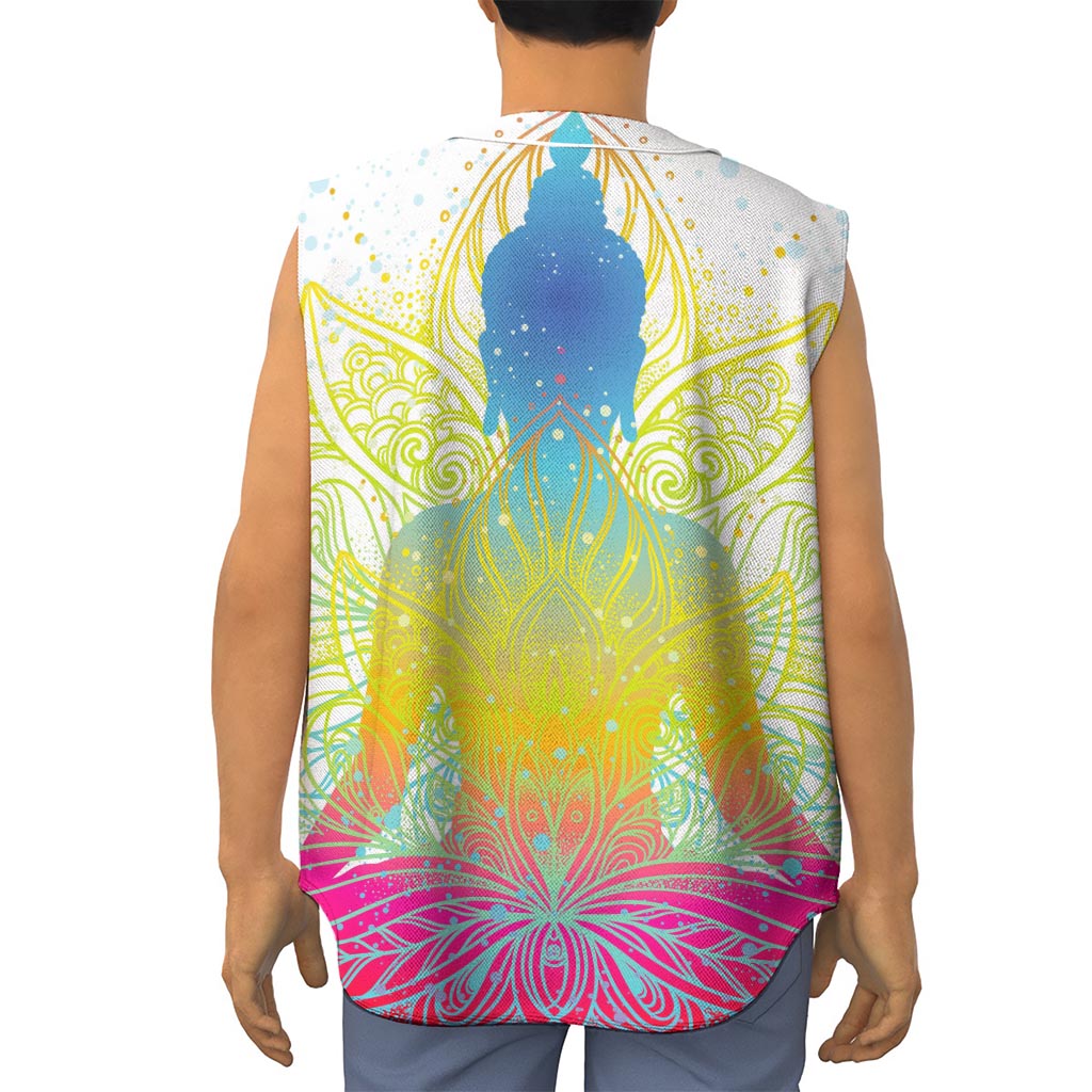 Colorful Buddha Lotus Print Sleeveless Baseball Jersey