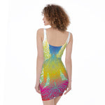 Colorful Buddha Lotus Print Sleeveless Bodycon Dress