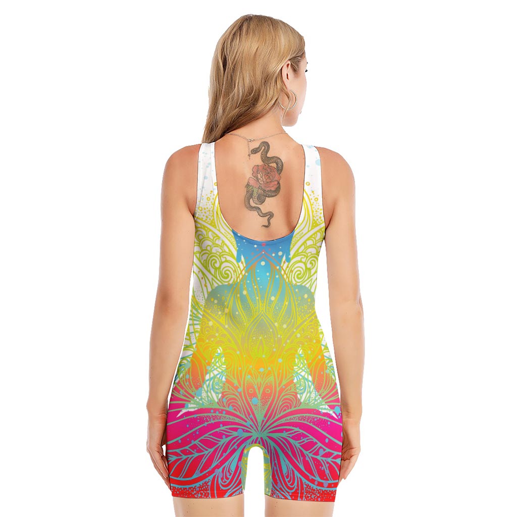 Colorful Buddha Lotus Print Sleeveless One Piece Swimsuit