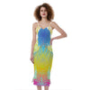 Colorful Buddha Lotus Print Slim Fit Midi Cami Dress