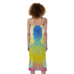 Colorful Buddha Lotus Print Slim Fit Midi Cami Dress