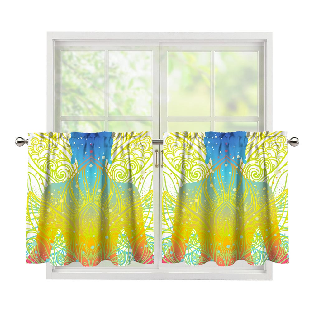Colorful Buddha Lotus Print Tier Curtains