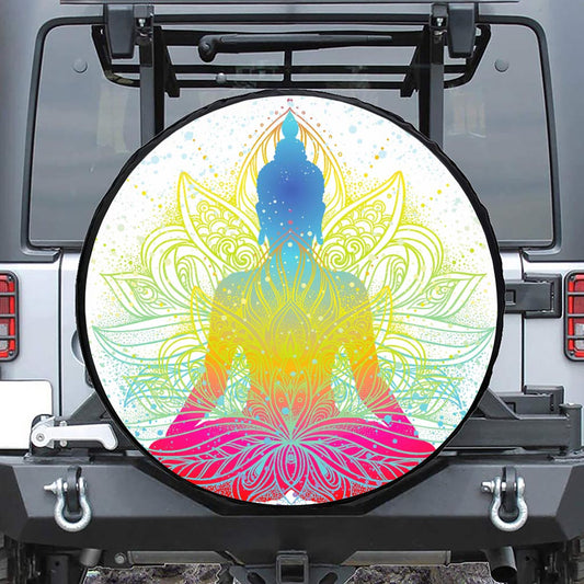 Colorful Buddha Lotus Print Tire Cover