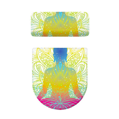 Colorful Buddha Lotus Print Toilet Lid And Tank Cover Set