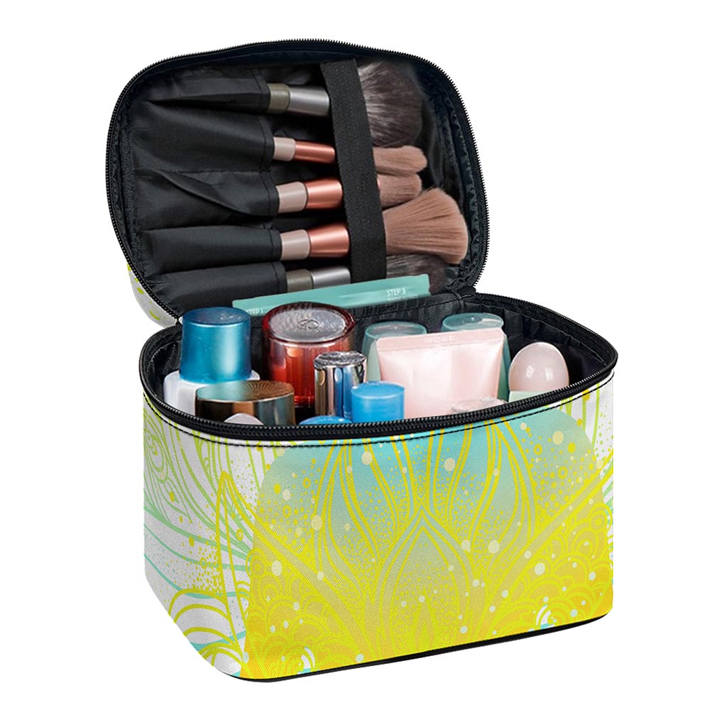 Colorful Buddha Lotus Print Travel Makeup Bag