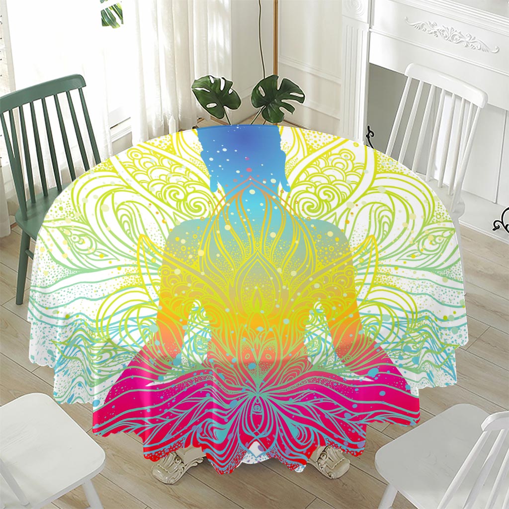 Colorful Buddha Lotus Print Waterproof Round Tablecloth