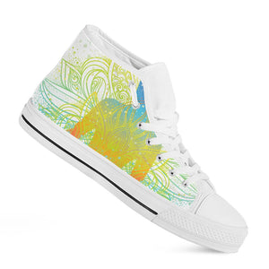 Colorful Buddha Lotus Print White High Top Sneakers