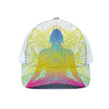 Colorful Buddha Lotus Print White Mesh Trucker Hat