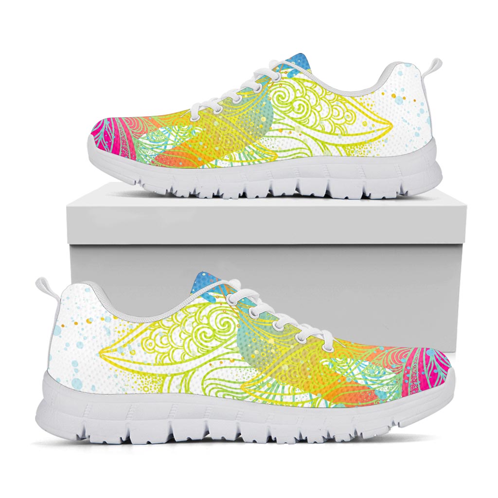 Colorful Buddha Lotus Print White Running Shoes